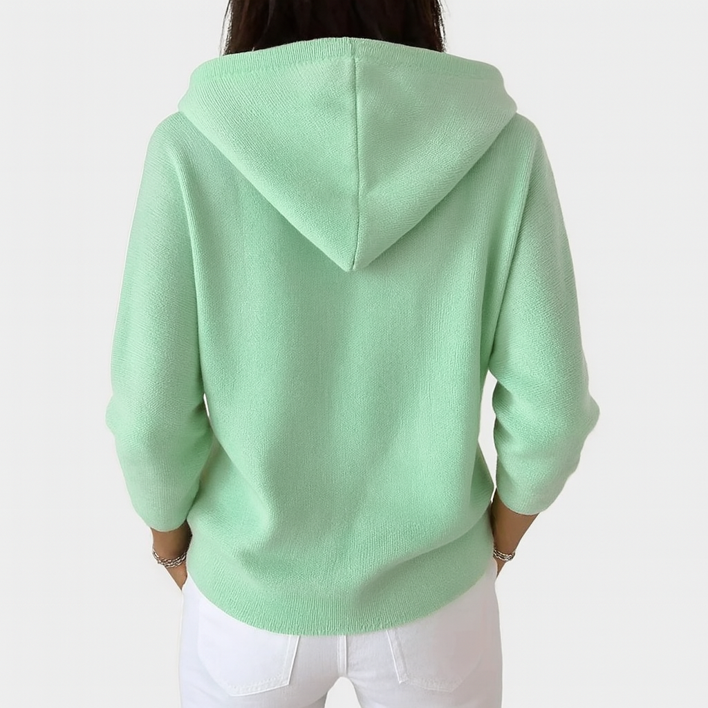 Magdalena | Damen Eleganter Strickcardigan mit Kapuze und Knopfleiste