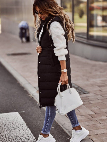 Maud | Damen Ärmellose Lange Daunenjacke mit Kapuze