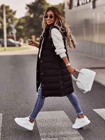 Maud | Damen Ärmellose Lange Daunenjacke mit Kapuze