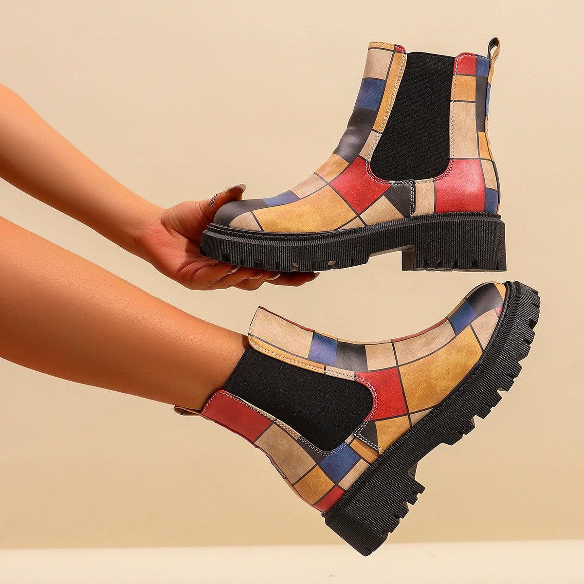 Nina | Damen Bedruckte Chelsea Stiefel mit grober Sohle