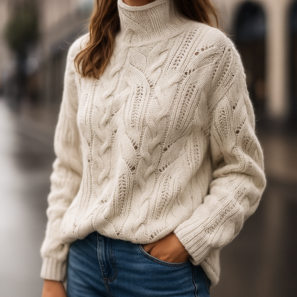 Pauline | Damen Kuscheliger Strickpullover mit Rollkragen