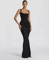 Rachel | Damen Elegantes Drapiertes Maxikleid mit Korsagenoberteil