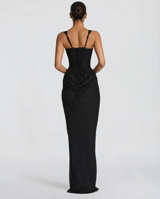 Rachel | Damen Elegantes Drapiertes Maxikleid mit Korsagenoberteil