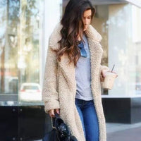 Romana | Damen Kuscheliger Langer Teddy Trenchcoat mit Reverskragen
