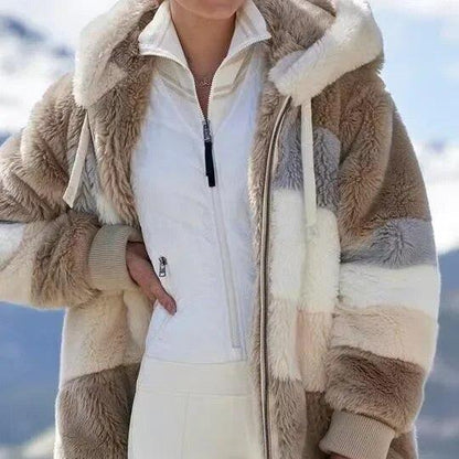 Ruth | Damen Flauschige Winterjacke mit lockerer Passform gestreift