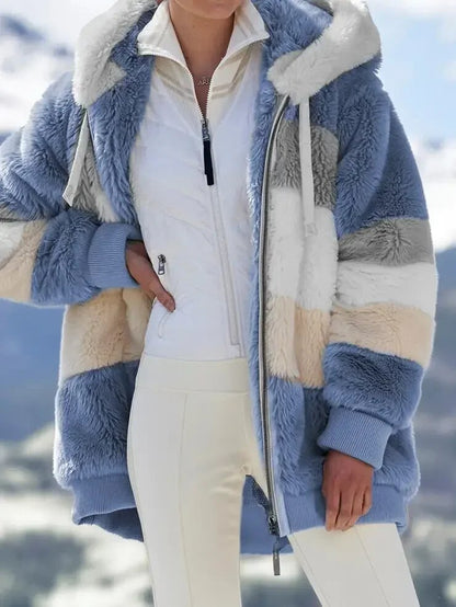Ruth | Damen Flauschige Winterjacke mit lockerer Passform gestreift