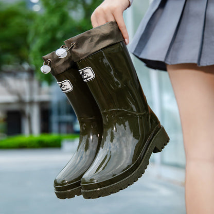 Stella | Damen Hohe wasserdichte Regenstiefel mit verstellbarem Kordelzug