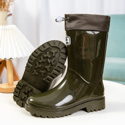 Stella | Damen Hohe wasserdichte Regenstiefel mit verstellbarem Kordelzug