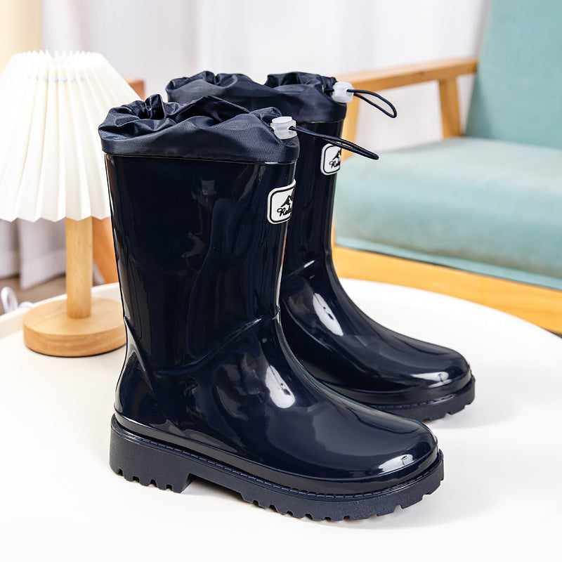 Stella | Damen Hohe wasserdichte Regenstiefel mit verstellbarem Kordelzug