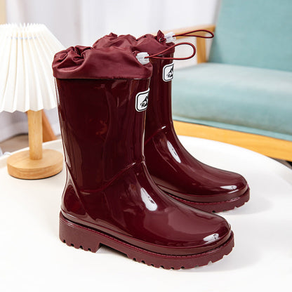 Stella | Damen Hohe wasserdichte Regenstiefel mit verstellbarem Kordelzug