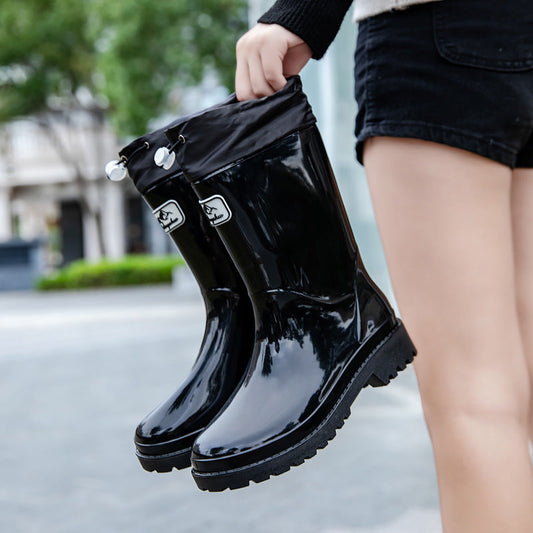 Stella | Damen Hohe wasserdichte Regenstiefel mit verstellbarem Kordelzug