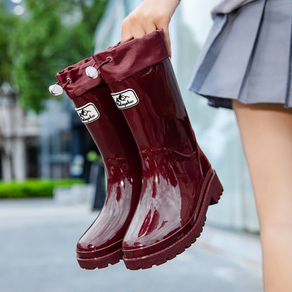 Stella | Damen Hohe wasserdichte Regenstiefel mit verstellbarem Kordelzug