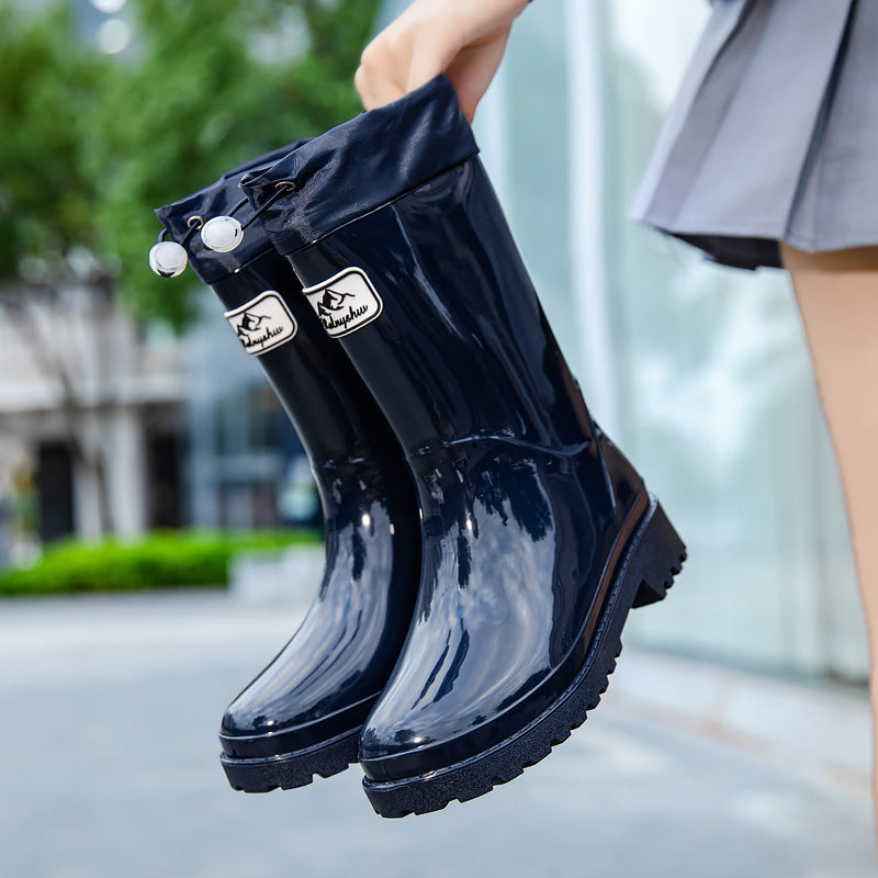Stella | Damen Hohe wasserdichte Regenstiefel mit verstellbarem Kordelzug