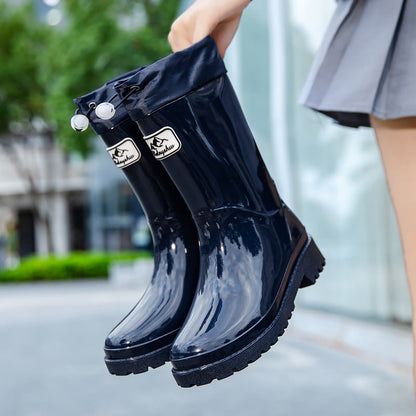 Stella | Damen Hohe wasserdichte Regenstiefel mit verstellbarem Kordelzug