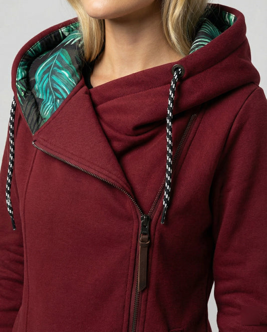Susanna | Damen Stilvolle Winterjacke mit Kapuze und Asymmetrischem Reissverschluss