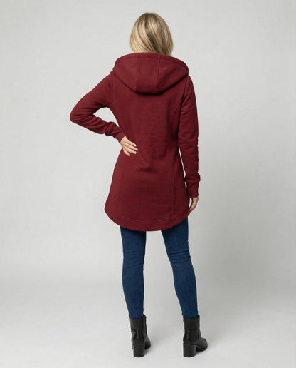 Susanna | Damen Stilvolle Winterjacke mit Kapuze und Asymmetrischem Reissverschluss