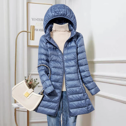 Tabea | Damen Lange Kapuzen Pufferjacke mit Reissverschriss