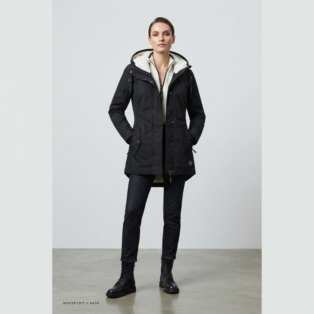 Emma | Damen Gefütterter Langer Wintermantel mit Kapuze
