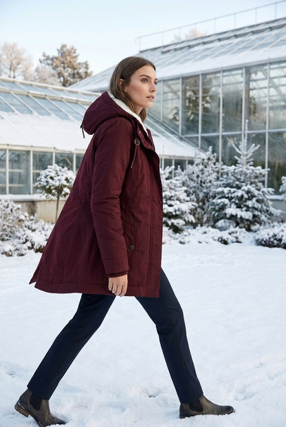 Emma | Damen Gefütterter Langer Wintermantel mit Kapuze