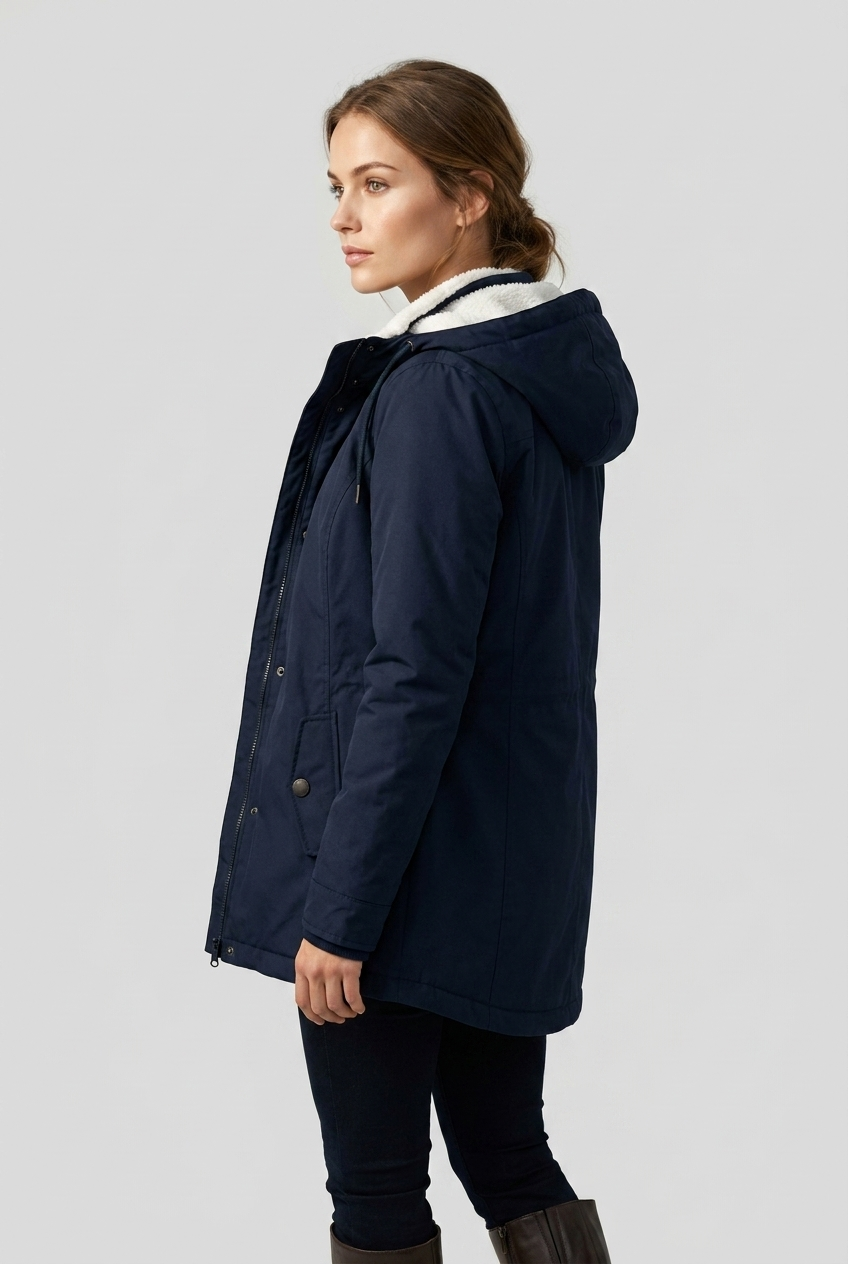 Emma | Damen Gefütterter Langer Wintermantel mit Kapuze