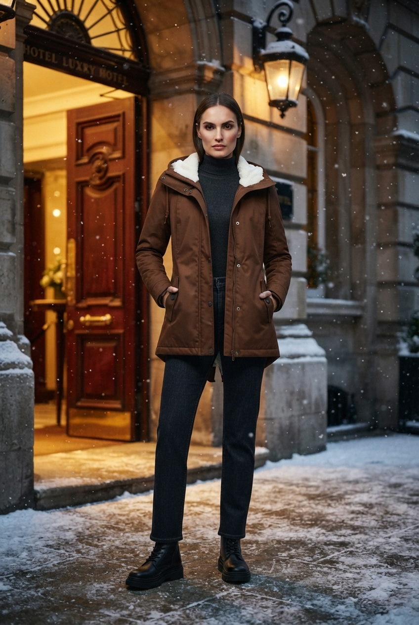 Emma | Damen Gefütterter Langer Wintermantel mit Kapuze