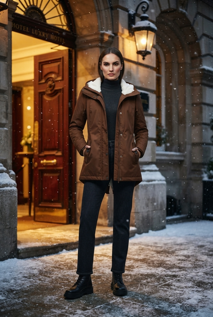 Emma | Damen Gefütterter Langer Wintermantel mit Kapuze