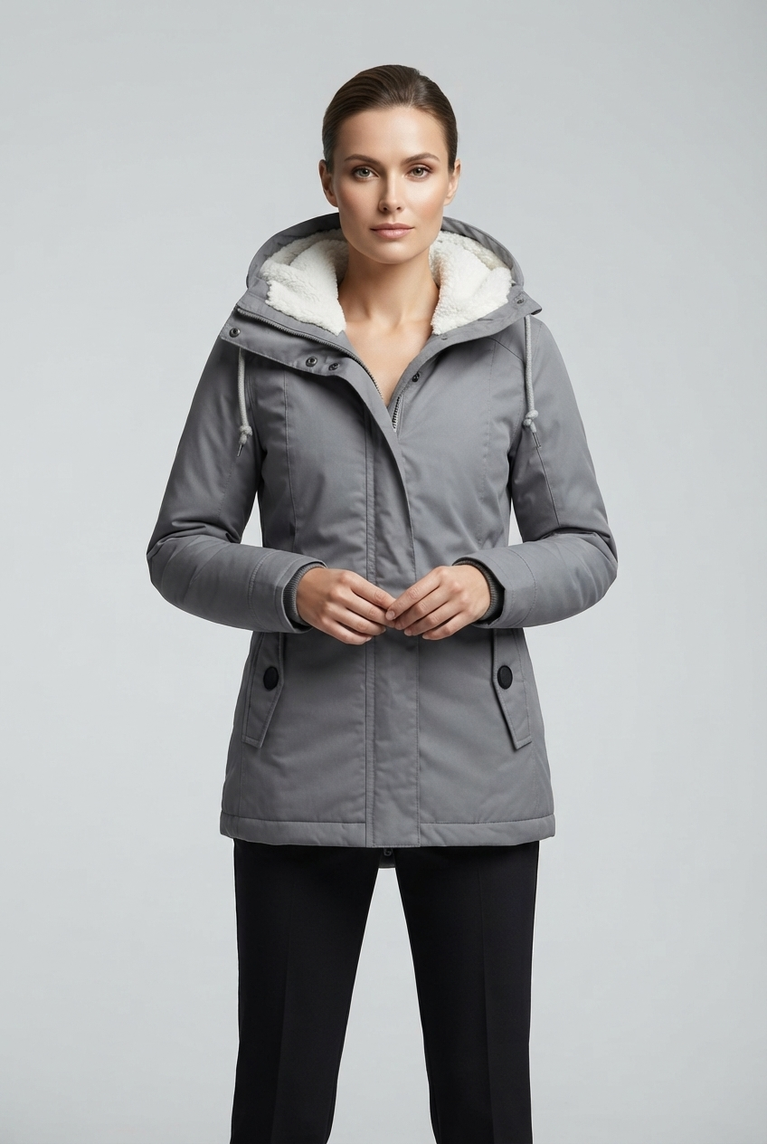Emma | Damen Gefütterter Langer Wintermantel mit Kapuze