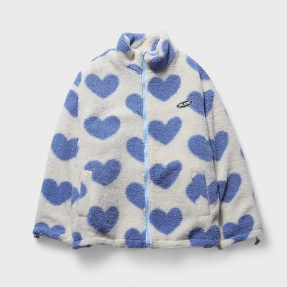 Zita | Damen Wendbare Teddy Jacke mit Herzmuster